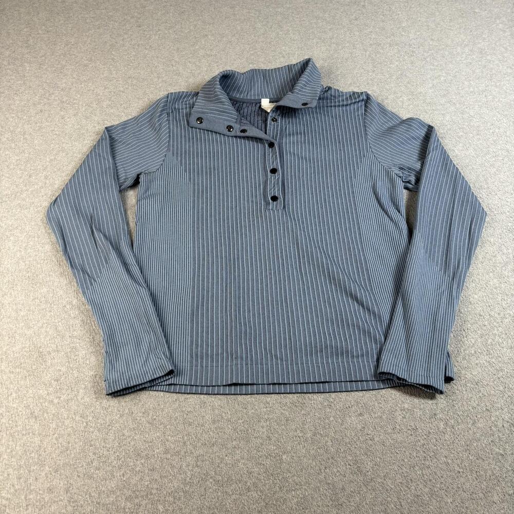 Athleta Flurry Shirt Women Large Blue Seamless Ribbed Long Sleeve Henley Hiking